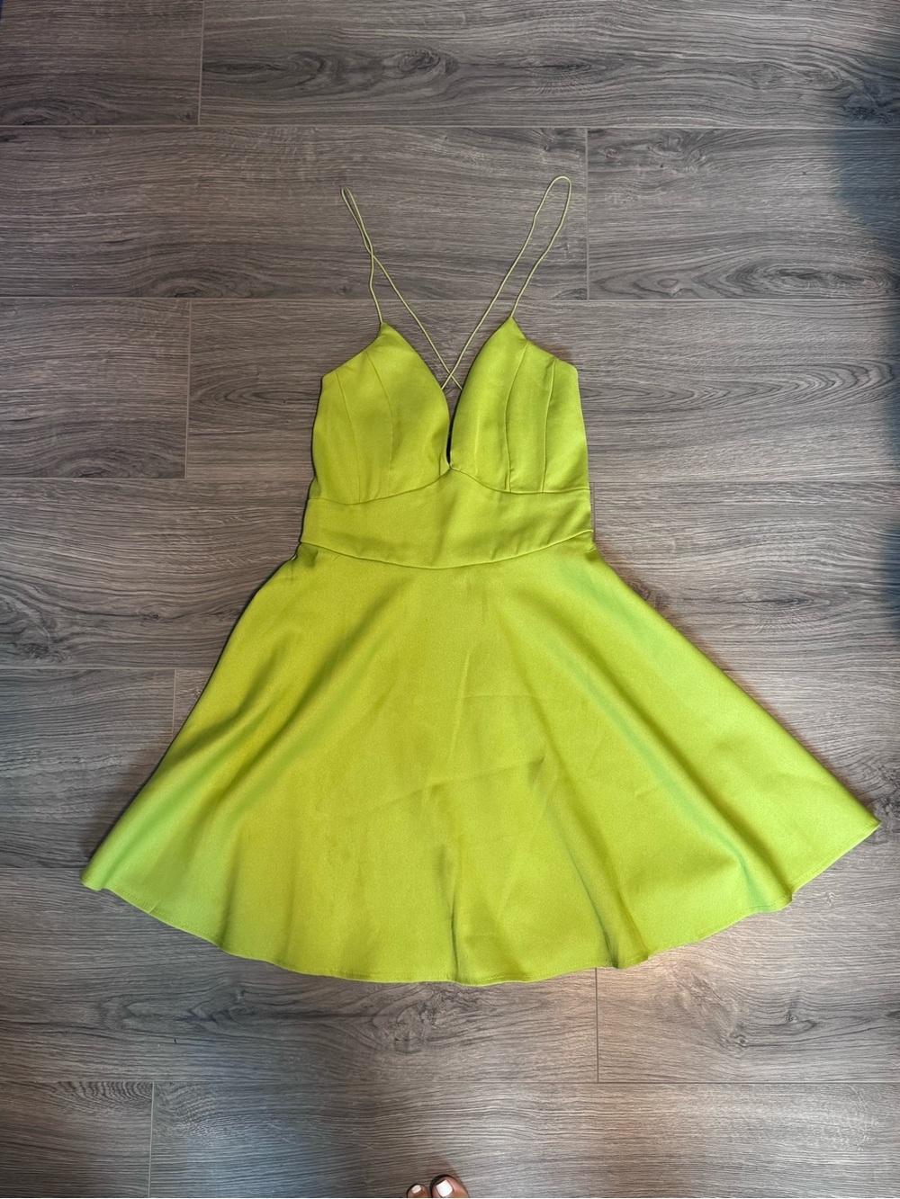 AX Paris Lime Green Spaghetti Strap Fit & Flare Mini Dress
